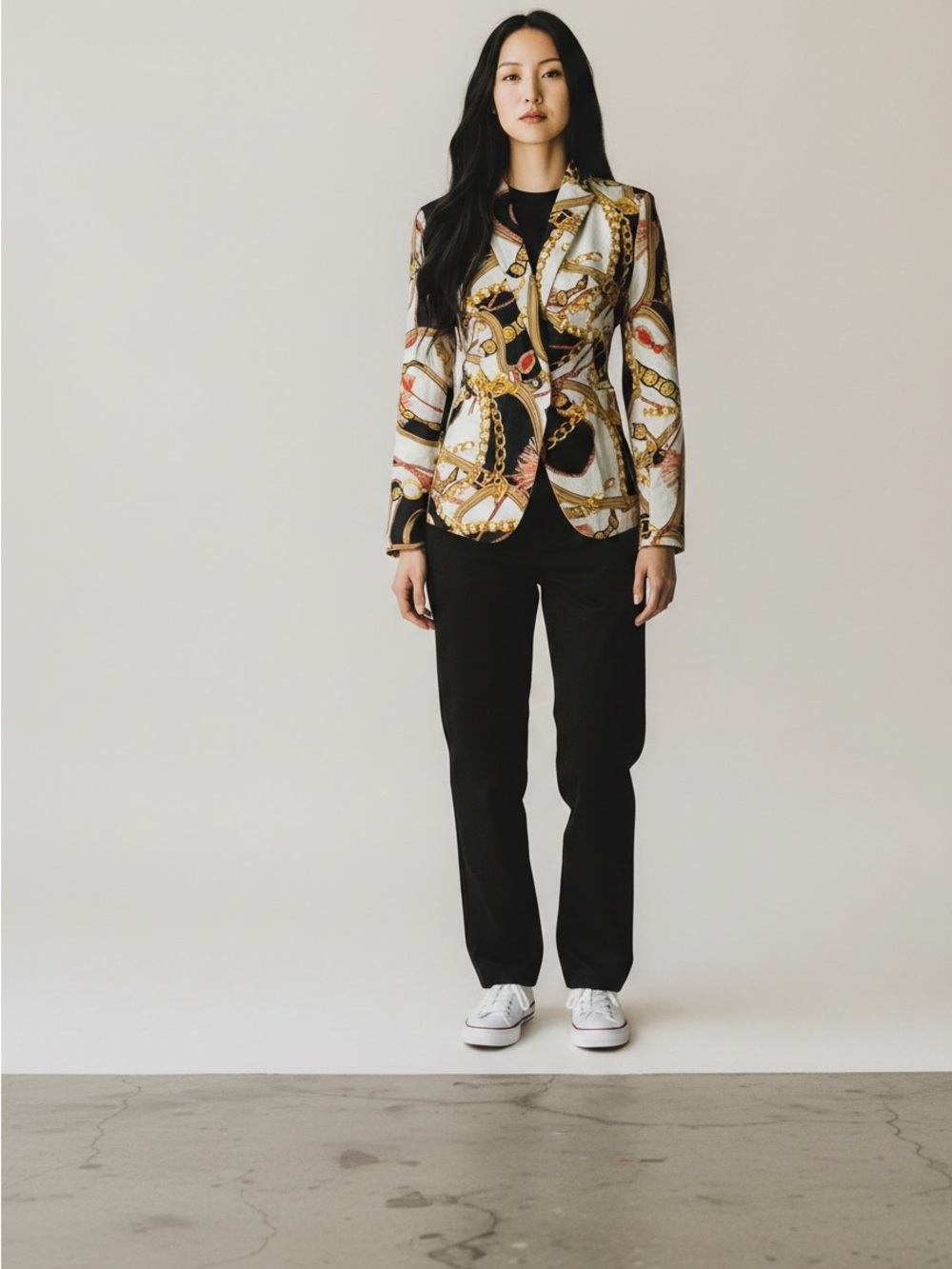 NWT Milano Jacket Made in Indonesia Chain Print Blazer Coral Size Large $106
